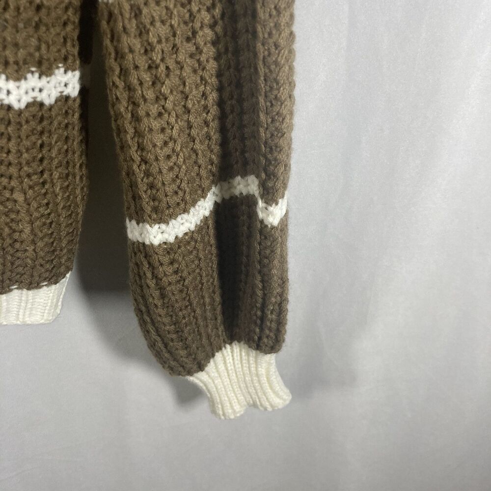 SHEIN brown white striped crew neck long sleeve knit pullover sweater XS - Picture 5 of 8
